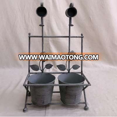 Ant grey 2 pots no powder coated Metal garden pots stand